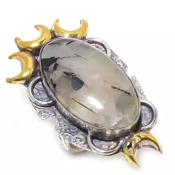 Натуральный черный рутил, двухцветное кольцо из стерлингового серебра 925 пробы, размер 7,5 K9E86