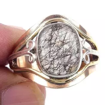 Натуральный черный рутил, двухцветное кольцо из стерлингового серебра 925 пробы, размер 9,5 m3U30