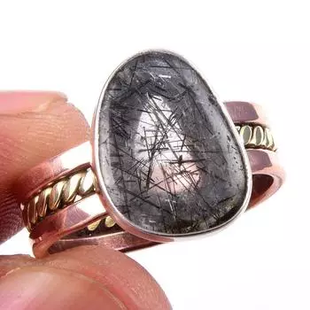 Натуральный черный рутил, двухцветное кольцо из стерлингового серебра 925 пробы, размер 8,5 C4u43