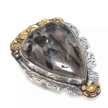 Натуральный черный рутил, двухцветное кольцо из стерлингового серебра 925 пробы, размер 7,5 u6S86