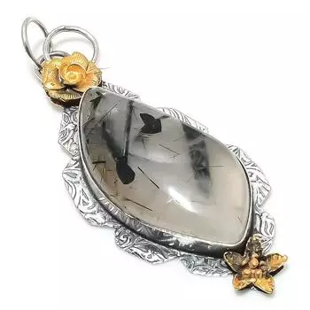 Натуральный черный рутил, двухцветный кулон из стерлингового серебра 925 пробы, размер 3,19 дюйма, N6A92