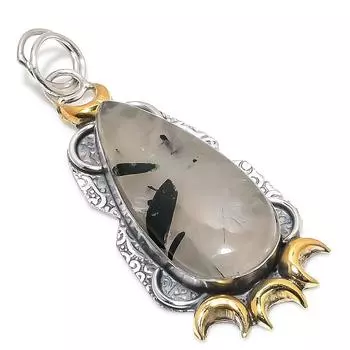 Натуральный черный рутил, двухцветный кулон из стерлингового серебра 925 пробы, размер 2,76 дюйма, S7A11