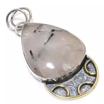 Натуральный черный рутил, двухцветный кулон из стерлингового серебра 925 пробы, размер 2,36 дюйма, P0p14