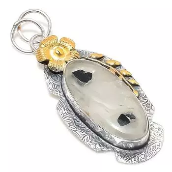 Натуральный черный рутил, двухцветный кулон из стерлингового серебра 925 пробы, размер 2,56 дюйма, H6e62