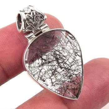 Натуральный черный рутил из чистого серебра 925 пробы Подарочный кулон 1,50 дюйма q0D57