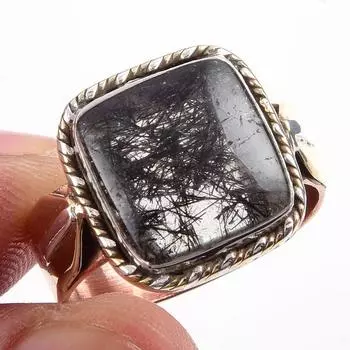 Натуральный черный рутил, ювелирное изделие из стерлингового серебра 925 пробы, двухцветное кольцо S.9 V8T95