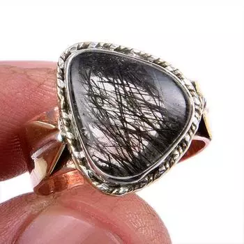 Натуральный черный рутил, ювелирное изделие из твердого серебра 925 пробы, двухцветное кольцо S.8US r8K25