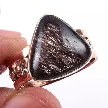 Натуральный черный рутил, ювелирное изделие из стерлингового серебра 925 пробы, двухцветное кольцо S.9 o7J47