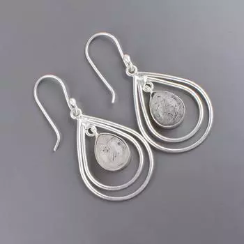 Натуральный черный рутиловый драгоценный камень 925 пробы серебро дизайнерские ювелирные изделия серьги 2.00 EE-34-25