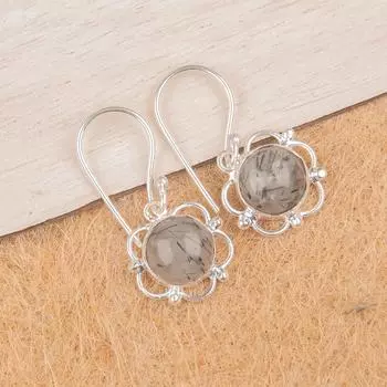 Натуральный черный рутиловый драгоценный камень Ювелирные изделия из серебра 925 пробы Серьги-подвески 1,40 EE-56-27