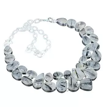 Натуральный черный рутиловый драгоценный камень ручной работы / 925 стерлингового серебра ожерелье / 925 штампованный драгоценный камень / натуральный черный рутиловый серебряный ожерелье для подарка 18 чёрный