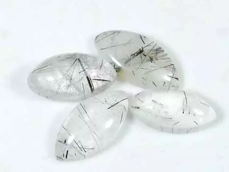 Натуральный черный рутиловый кварцевый кабошон маркиз россыпью драгоценный камень 4 шт. лот 15-17 мм RQ-1491