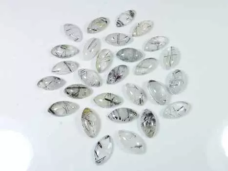 Натуральный черный рутиловый кварцевый кабошон маркиз россыпью драгоценный камень 28 шт. лот 8X15 мм RQ-1492