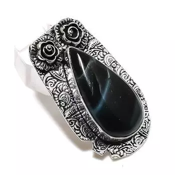 Натуральный черный тигровый глаз драгоценный камень Ювелирный кулон из стерлингового серебра 925 пробы 1,97 дюйма Q9A37