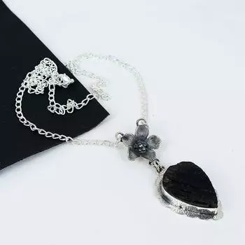 Натуральный черный турмалин драгоценный камень ручной работы из стерлингового серебра 925 пробы гальванопластика цветок ожерелье, черный турмалин серебро для жены унисекс кулон подарки 20 чёрный
