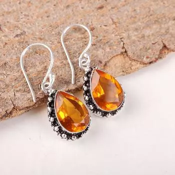 Натуральный цитрин 925 стерлинговое серебро ручная работа женские серьги 1,41 подарок EE-97-1