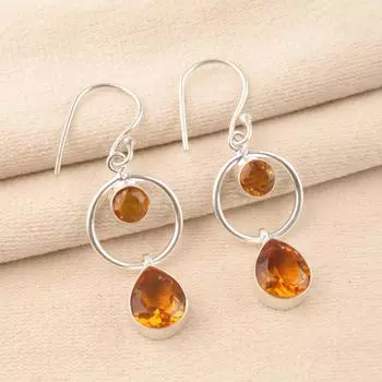 Натуральный цитрин 925 стерлинговое серебро ювелирные изделия ручной работы серьги-крючки 2.0 EE-140-16