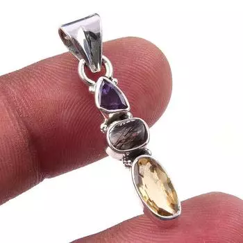 Натуральный цитрин, черный рутил из стерлингового серебра 925 пробы, подарочный кулон 1,25 дюйма p2g88