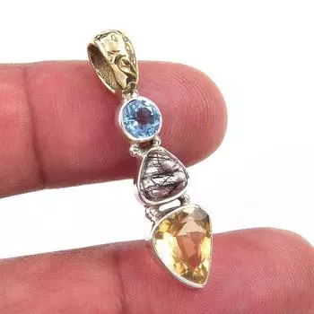 Натуральный цитрин, черный рутил из стерлингового серебра 925 пробы, подарочный кулон 1,50 дюйма z9l95