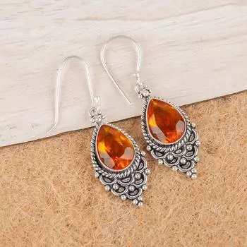 Натуральный цитрин драгоценный камень 925 стерлинговое серебро ювелирные изделия ручной работы серьги-крючки 1,9 EE-85-1