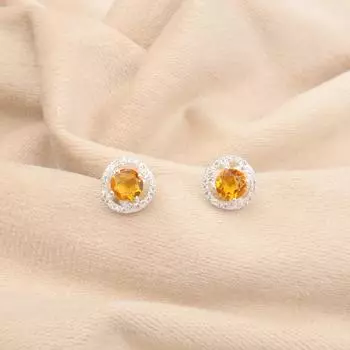 Натуральный цитрин драгоценный камень 925 стерлинговое серебро ювелирные изделия циркон серьги-пусеты 0,41 CZE-8-2