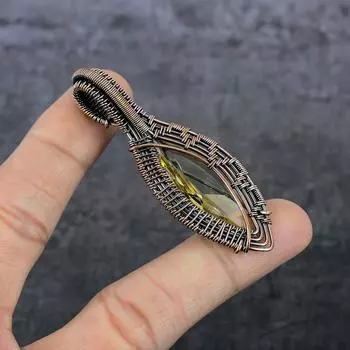 Натуральный цитрин, драгоценный камень, медная проволока, подарочная ювелирная подвеска 2,68 дюйма, A0o22