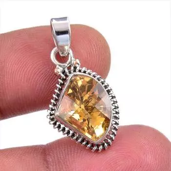 Натуральный цитрин, драгоценный камень ручной работы, стерлинговое серебро 925 пробы, подарочный кулон 1 дюйм, j6B75