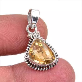 Натуральный цитрин, драгоценный камень ручной работы, стерлинговое серебро 925 пробы, подарочный кулон 1 дюйм, M8j62