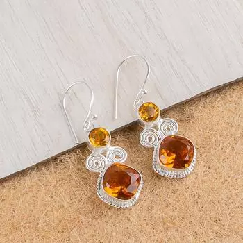 Натуральный цитрин, драгоценный камень, серебро 925 пробы, украшения ручной работы, серьги 1,12 EE-69-1
