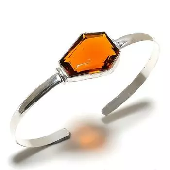 Натуральный цитрин, драгоценный камень, стерлинговое серебро 925 пробы, регулируемый браслет-манжета N9P13