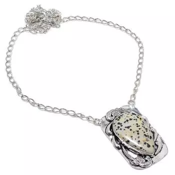 Натуральный далматинская яшма, подарочное ожерелье из стерлингового серебра 925 пробы, 18 дюймов, W7w67
