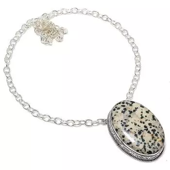 Натуральный далматинский драгоценный камень яшма из стерлингового серебра 925 пробы Подарочное ожерелье 18 дюймов R6h04