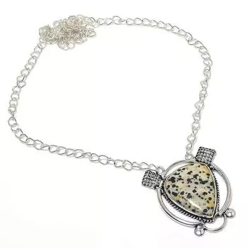 Натуральный далматинский драгоценный камень яшма из стерлингового серебра 925 пробы Подарочное ожерелье 18 дюймов f2w99