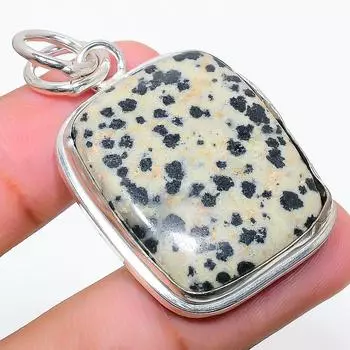 Натуральный далматинский драгоценный камень яшма из стерлингового серебра 925 пробы Подарочный кулон 1,77 дюйма w3t46