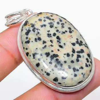 Натуральный далматинский драгоценный камень яшма из стерлингового серебра 925 пробы Подарочный кулон 2,13 дюйма P4f00