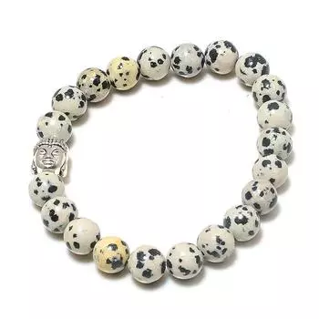 Натуральный далматинский яшмовый драгоценный камень, манжета ручной работы, регулируемая L8D28