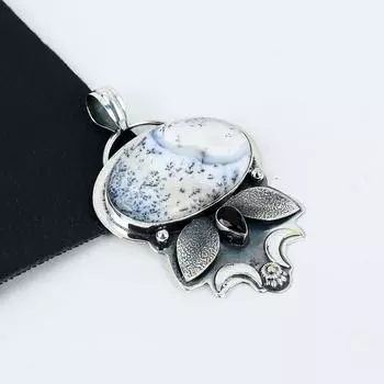 Натуральный Дандарте Опал, Черный Шпинель Драгоценный камень Серебряная Подвеска из Стерлингового Серебра 925 пробы - Дизайн ручной работы, Украшения для повседневной носки, Уникальные подарки-подвески 2.55 белый