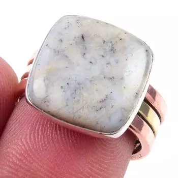 Натуральный дендрит опал драгоценный камень 925 стерлингового серебра двухцветное подарочное кольцо S.6 M4w80