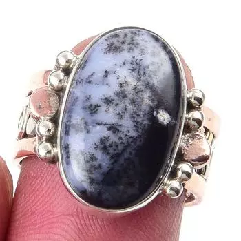 Натуральный дендрит опал драгоценный камень 925 стерлингового серебра двухцветное подарочное кольцо S.6 C0q98