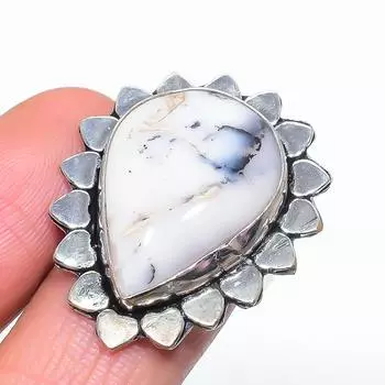 Натуральный дендрит опал драгоценный камень 925 стерлингового серебра ювелирное кольцо размер 7 V8L56