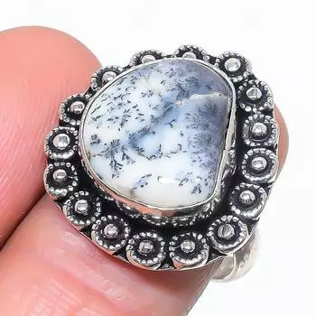 Натуральный дендрит опал драгоценный камень 925 стерлингового серебра ювелирное кольцо размер 8.5 M8c08