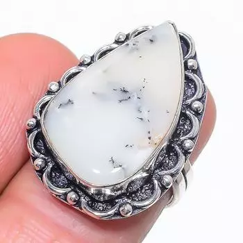 Натуральный дендрит опал драгоценный камень 925 стерлингового серебра ювелирное кольцо размер 6 A9N00