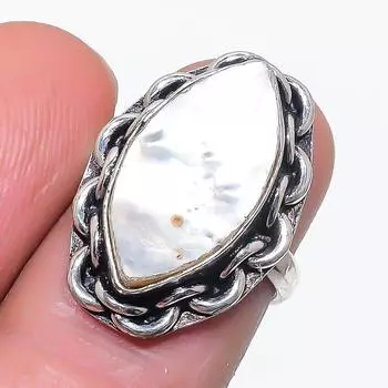 Натуральный дендрит опал драгоценный камень 925 стерлингового серебра ювелирное кольцо размер 6.5 G7z69