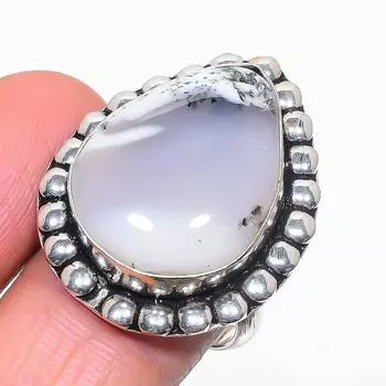 Натуральный дендрит опал драгоценный камень 925 стерлингового серебра ювелирное кольцо размер 9.5 w7N75