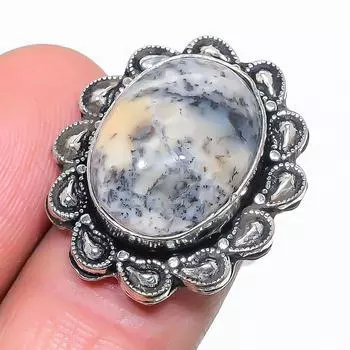 Натуральный дендрит опал драгоценный камень 925 стерлингового серебра ювелирное кольцо размер 6 H8t48