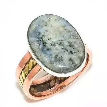 Натуральный дендрит опал драгоценный камень двухцветное серебряное ювелирное кольцо 925 пробы S.7.5 v6t16