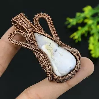 Натуральный дендритный опал, драгоценный камень, подвеска ручной работы из медной проволоки 2,25 F9f76