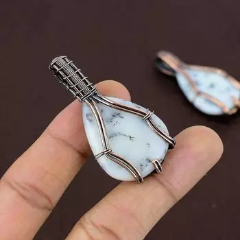 Натуральный дендритный опал, драгоценный камень, подвеска ручной работы из медной проволоки, 2,2 дюйма, o4N67