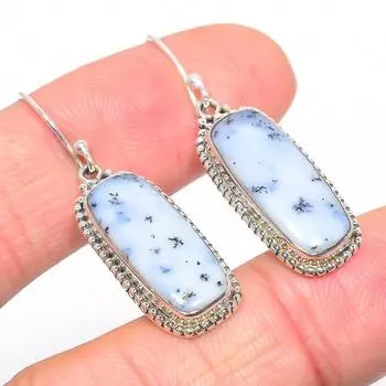 Натуральный дендритный опал, драгоценный камень, стерлинговое серебро 925 пробы, подарочные серьги 1,50 дюйма F2f51