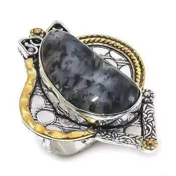 Натуральный дендритный опал, двухцветное кольцо из стерлингового серебра 925 пробы, размер 9,5 A0O90